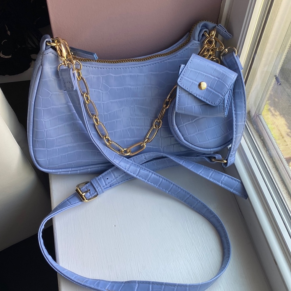 Blue Crossbody Purse with Accessories